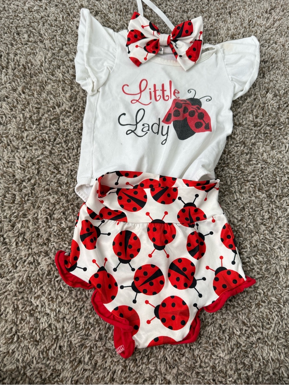 Little Lady Red Ladybug Baby Outfit with Headband